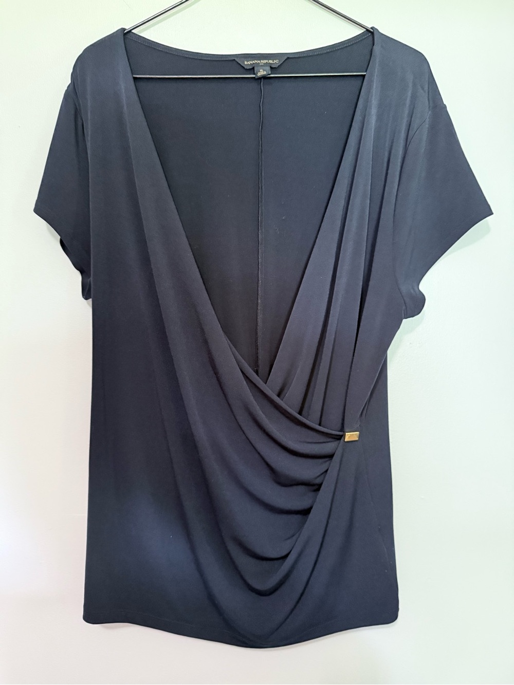 Banana Republic XL Navy Blue Draped V-Neck Short Sleeve Top